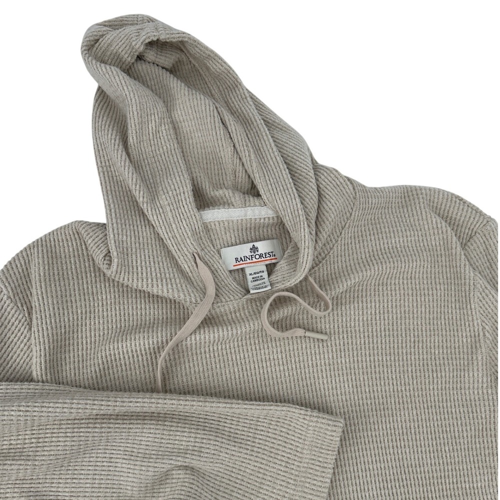 Rainforest Mens Soft Luxe Waffle Knit Hoodie Oatmeal Beige Pullover XL